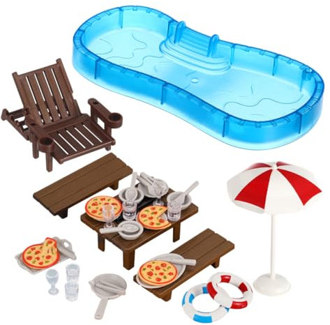 TOYANDONA 2 Sätze Eingestellt Puppenhaus-Schwimmbad Dekorationsmöbel Gefüllte Kleidung Logo-Dekoration 3D-Dekoration Austauschbare Puppen Wohnkultur Tierpuppen Mädchenpuppenhaus Plastik