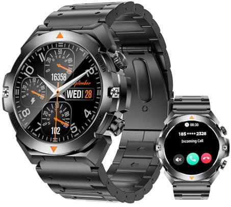Military Black Smart Watch for Men 2.01 AMOLED Full Touch Screen, Bluetooth Calling, Rugged Design, IP68 Waterproof, Health & Fitness Tracker, 100+ Sports Modes, iOS & Android phones compatible