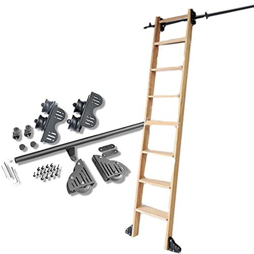 WUNMSKZR Rolling ladder Retractable Rolling Library Ladder Hardware Sliding Barn Door Kit (No Ladder) + Extention Track, 3ft-20ft Round Tube Mobile Ladder Rail, For Bookshelf (Size : 10ft/300cm Track