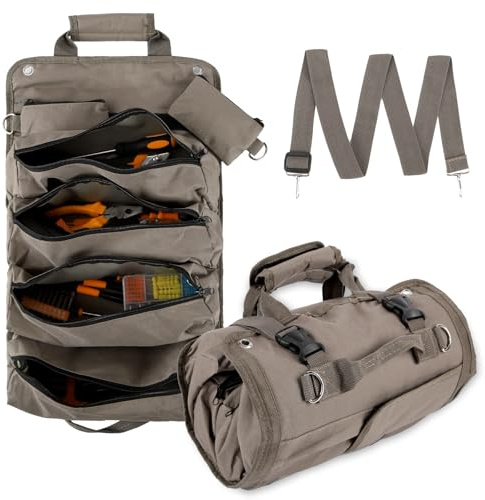 Werkzeug-Organizer-Tasche, faltbar, aufrollbar, strapazierfähig, mit 2 abnehmbaren Taschen, Werkzeugtasche, Geschenk für Väter, Männer, Geburtstag, Vatertag, Grau