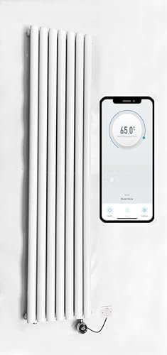 Greened House WiFi Smart Electric Radiator Oval Tube Single Panel Vertical Tall Column Radiator 7 Day Programmable Timer App Compatibility (White, 1600 x 480)