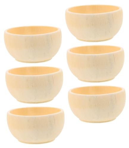 Angoily 6pcs Unfinished Wooden Bowls Small Natural Wood Crafts Bowls for DIY Painting Drawing Boys and Girls Craft Projects