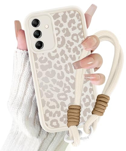 Coalbooliy Coques pour Samsung Galaxy S24 5G 6,2'' avec Cordon de Bracelet, Étui Silicone Aesthetic Léopard Blanc Summer Motif Fille Dessin Telephone Protection Housse avec Lanyard Cover Case, 01