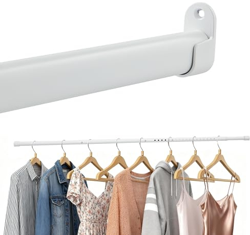 Poskena Kleiderstange Weiße Ausziehbar,Oval Teleskopstange 43-191cm | Kleiderstange für Schrank, Klemmstange 1 Set mit 2 Halterung ,Tragfähigkeit bis 60 lbs,für Kleiderschränke, Garderobe