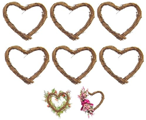 TUKEVA 6 Stück Rattan Kranz Rattan Herz Handgemachter Kranz Weinreben Kränze Für Photo Wall Display Decor DIY Dekoration Hängen Wand-dekor-Rahmen-Braun Dekoration Ornament Tor Wand (Braun, 15cm-Herz)