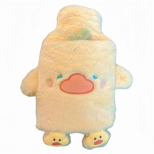Rubber hot Water Bottle Cute Plush Duck with Soft Cover, Warm Compress Menstrual crampbest Period Pain Relief, Winter Home Essentials Christmas Gifts (1 L)