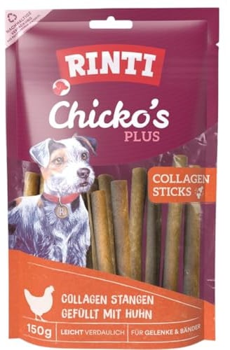 RINTI - Chicko’s Plus Collagen Sticks | Snacks aus frischem Hühnerbrustfilet und Rinderkollagen für ausgewachsene Hunde. Hundesnack ohne Soja und Fleischmehle im Frischebeutel | 9x150g