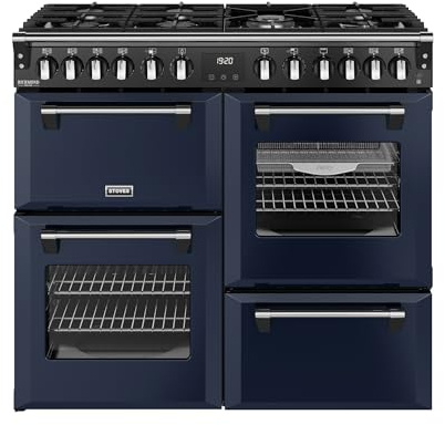 Stoves Richmond Deluxe 100DF 100cm wide Dual Fuel Range Cooker with Gas Hob - Midnight Blue - A Rated