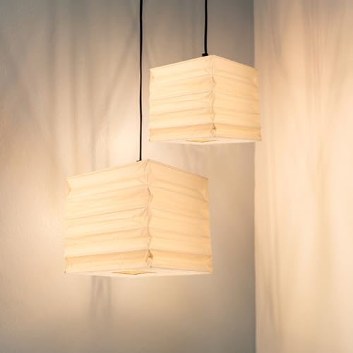 ABOOFAN Faltbarer Papierlampenschirm aus Papier und Holz Quadratisch Origami Design Stabile Struktur Einfache Montage Hängender Lampenschirm für Wohnzimmer Schlafzimmer und Dekoration