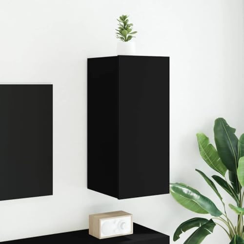 Tonture Meuble TV Mural en Bois d'ingénierie Noir avec lumières LED RGB 30,5x35x70 cm, Rangement Suspendu avec Porte, Support pour écran multimédia, idéal Salon Chambre séjour