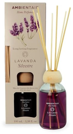 Ambientair Mikado Ambientador para Hogar, Aroma Lavanda, Cristal, Morado, 8 x 8 x 24 cm