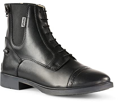 HORZE Kilkenny Women’s Paddock Boots | Synthetic Leather Horse Riding Boots with Elastic Panels, Fixed Laces, and Back Zippers - Black - 6