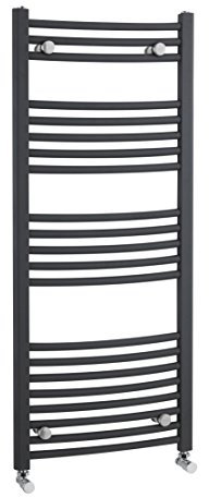 nuie MTY104 Modern Bathroom Vertical Heated Ladder Towel Rail with Curved Rails, 1150mm x 500mm, Anthracite