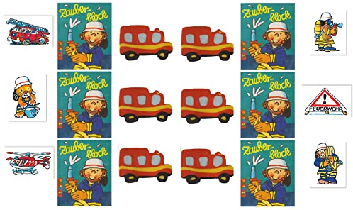 K-S-S Feuerwehr - Set 8 X Zauberblock und 8 X Radiergummi 8 X Tattoos Kindergeburtstag