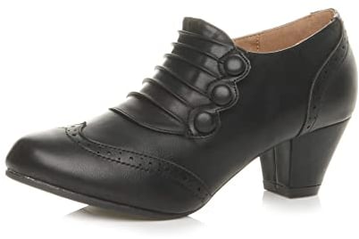 Ajvani Womens Ladies mid Heel Buttons Zip Brogue Ankle Shoe Boots Booties, Black Matte, 8 UK