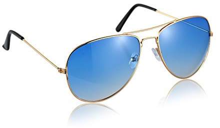 Komonee Pilot Style Blue Lens Sunglasses Designer Unisex Mens Womens UV400 Classic Shades Great For Cycling Golf Fishing Sports