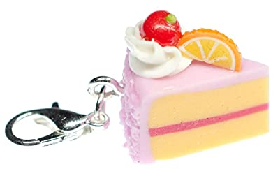 Miniblings Tortenstück Kuchenstück Erdbeere Charm Kuchen Torte rosa - Handmade Modeschmuck I Kettenanhänger versilbert - Bettelanhänger Bettelarmband - Anhänger für Armband
