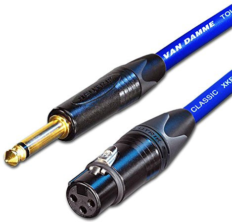 Van Damme & Neutrik Female XLR To 1/4-Inch Mono Jack Mic To Mixer/Amp Input Lead, Blue, 10 m
