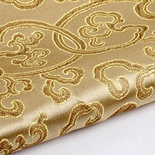 Brokatstoff mit Chinesischer Blumen-Stickerei, Seidiger Satin-Stoff,Verkauft per Meter (Hell Gold)
