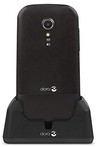 Doro 2404 Téléphone Portable 2G à Clapet pour Seniors avec Grandes Touches, Touche d'Assistance et Socle Chargeur Inclus [Version Française] (Noir)