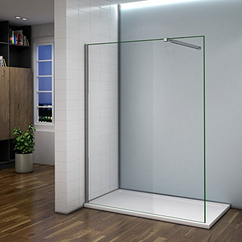 Paroi de douche 140x200 cm,paroi de douche à l'italienne en verre securit et anticalcaire avec barre de fixation extensible