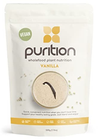 Purition Vegan Vanilla Dairy Free Natural Protein Powder for Keto Diet Shakes and Meal Replacements Shakes, 1 Bag (12 Serving)