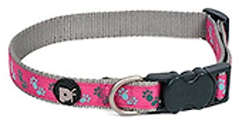 Petface Paws Print Dog Collar, Large, Cerise/Grey