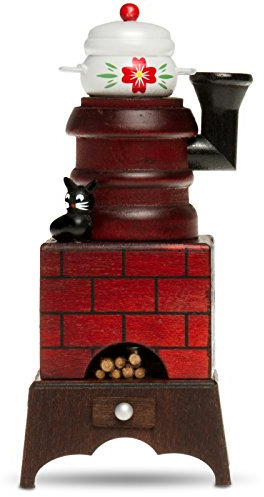 Sikora RM-E Räuchermännchen aus Holz Räucherofen mit Katze, Farbe/Modell:E02 braun/rot - Räucherofen mit Suppentopf, Größe:Höhe ca. 19 cm