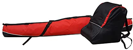 Aves-24 SKITASCHE Skisack 150 160 170 180 und 190 cm für Ski mit Stöcke mit/ohne Skischuhtasche reißfeste Skibag (160cm, ROT mit Schuhtasche)