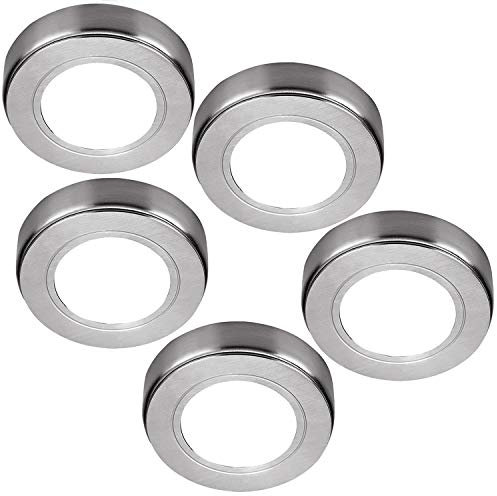 5 Pack | *240V Mains* LED Under Cabinet Kitchen Spotlights | Chrome & Warm White | Surface or Flush Mounted Light Fittings | Recessed Cupboard Worktop Counter Unit Lighting Kit | Loops