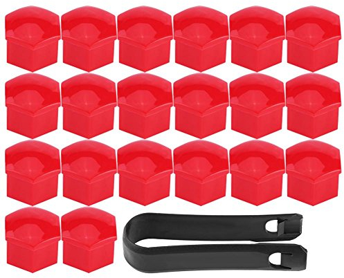 KIMISS 20Pcs 17mm Radschraubenkappen,Radmutter Bolzenschutz ABS Radmutter Abdeckung mit Schwarze Klammer(Rot)