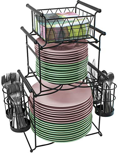 Sorbus Buffet-Caddy – 7-teiliges stapelbares Set mit Teller, Servietten und Besteckhalter, 3-stöckiger abnehmbarer Tisch-Organizer – ideal für Küche, Esszimmer, Unterhaltung, Partys, Thanksgiving