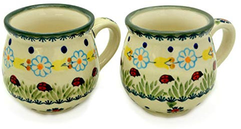 Bunzlauer Keramik Kugelbecher 200 ml im Set zu 2 Stück (Dekor Marienkäfer)