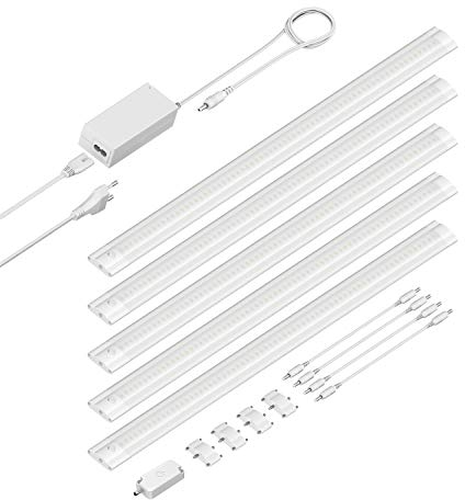 ledscom.de LED Unterbau-Leuchte SIRIS weiß matt mit Touch-Dimmer, flach, je 50cm, je 655lm, weiß, 5er Set