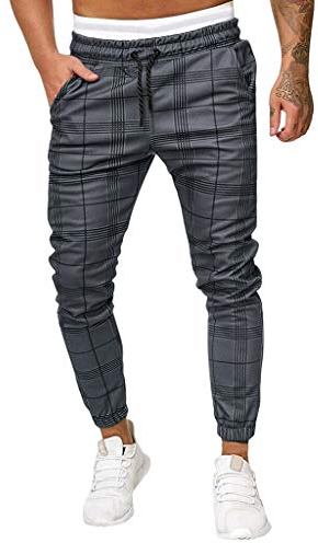 Herren Freizeithose Kariert Slim fit Anzughose Tunnelzug Strecken Skinny Hosen Sommer Hose Jogginghose Trainingshose Sporthose Sweatpants Trekking Gym Jogger Freizeit Laufen Grau Fitness Pants