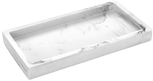 Emibele Vassoio Vassoi da Portata in Resina, Vassoi Cosmetici Dimensioni 20 x 10 x 1.9 cm, Vassoio per Cosmetici, Bottiglia Doccia, Bagno - Bianco