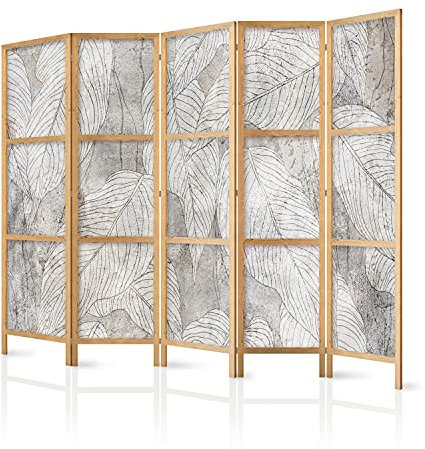 murando - Paravent Innen Raumteiler Holz Blätter Pflanzenmotiv 225x172 cm 5-teilig Japanische Trennwand Raumtrenner Room Divider Mobiler Sichtschutz Spanische Wand Raum Abtrennung Japan b-C-0813-z-c