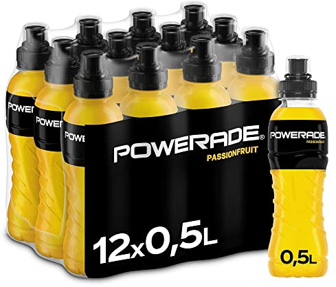 Powerade Sports Passionfruit, kalorienarmes Sport Getränk mit Passionsfrucht-Geschmack, mit Elektrolyten, Sport Drink in stylischen Einweg Flaschen, 500 ml (12er Pack)