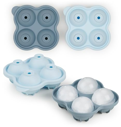 Blumtal Silikon Eiskugelform 2x4er XXL - Eiswürfel Rund Ø 5 cm - Runde Eiswürfelform 2x - BPA freie Silikonform Eiswürfel groß&rund - Ice Ball Maker - Eiskugelformer 2x - Grey Blue - Light Blue