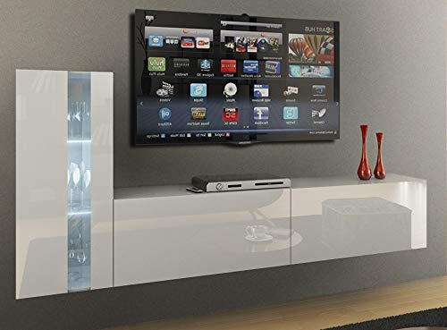 Furnitech Wohnwand Wohnzimmer | Hängend Wohnwand Modern | Wohnzimmer Schrankwand mit Regale und TV Schrank | Wohnzimmer Möbel ohne LED (Future 45/HG/W/2 1A)