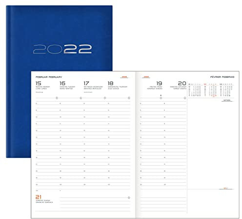 III 2022, 1 Woche auf 2 Seiten, Terminplaner im Format 17,5 x 24,5 cm mit wattiertem Hardcover-Einband in Blau, marmorierter Oberfläche und Leseband