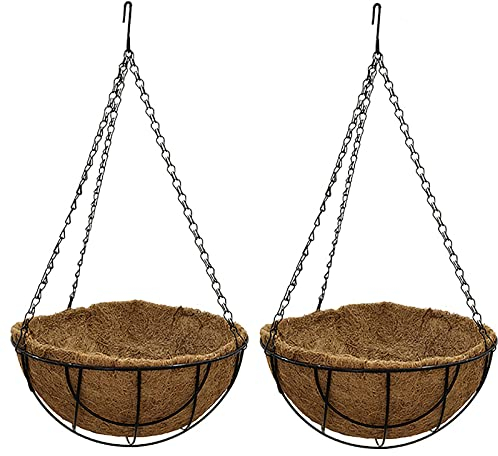 SJDWDX 2 Stück Metall-Hänge-Pflanzkorb mit Kokosauskleidung, runder Draht, Pflanzenhalter, Blumentöpfe, Aufhänger aus Metall, Pflanzkorb für Innen- und Außenbereich, Garten, Veranda-Dekoration