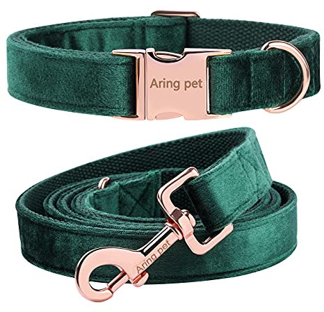 ARING PET Hundehalsband und Leine Set, Samt Hundehalsband und Leine, Bequemes Verstellbares Halsband&Leine Set für Jungen und Mädchen Hunde