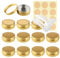 LusDoly Pack of 20 Empty 30ml Gold Aluminium Tins with Lids - Ø52x21mm Round Aluminum Screw Pots Travel Round Cosmetic Cream Container Jars for Candle Lip Balm, Salve with Spatulas & Labels