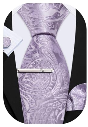 Barry.Wang Herren Krawatte Einfarbig Paisley Uni Schlips Satin Mit Einstecktuch Hochzeit Krawattenset