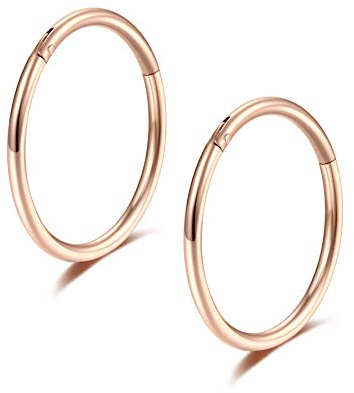Lantine 2 Stück Nasenpiercing Ring Dünn Scharnier 316L Chirurgenstahl Segmentring Clicker Knorpel Piercing Rosegold 7mm 20g Nostril Piercing Forward Helix Ohrringe