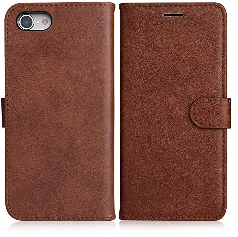 DENDICO Coque pour iPhone SE 2022 / iPhone SE 2020 / iPhone 8 / iPhone 7, PU en Cuir Coque Portefeuille Étui Housse, Design Classique TPU Coque pour iPhone SE 2022 / SE 2020/8 / 7, Marron