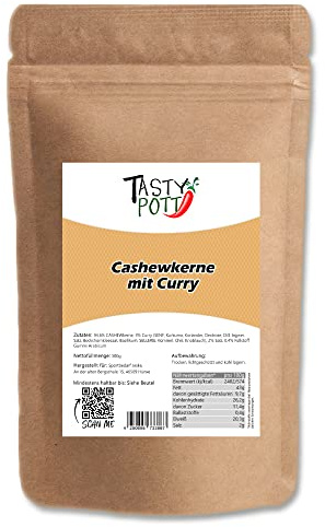 Tasty Pott Cashewkerne - CURRY - geröstet und gesalzen I Knabberei I Nüsse I Veganer Snack I Crunchy Salat Topping I Currynüsse I Nusssnack I Cashews 500g