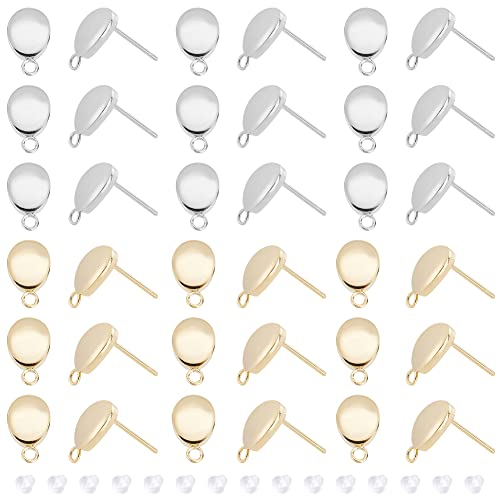 DICOSMETIC 40 Stück 2 Farbens Oval Ohrstecker Zubehör Edelstahl Ohrstecker Mit Schleife Gold Blank Ohrstecker Und 80 Stück Kunststoff Ohrmuttern Für Ohrringherstellung, Bohrung: 1.6mm, Stift: 0.7mm