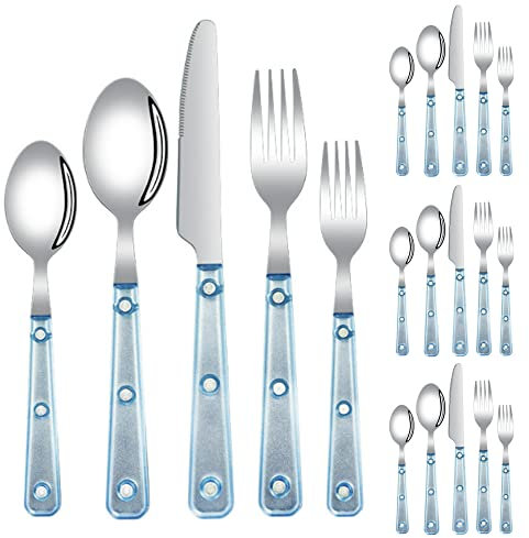 20 Pezzi Di Argenteria Con Manico Trasparente Smerigliato Per 4 Persone, Set Di Posate In Acciaio Inox 18/10, Coltello Da Tavola Bistecca Forchetta Cucchiaio Frutta Forchetta Cucchiaio Da Tè Set Di